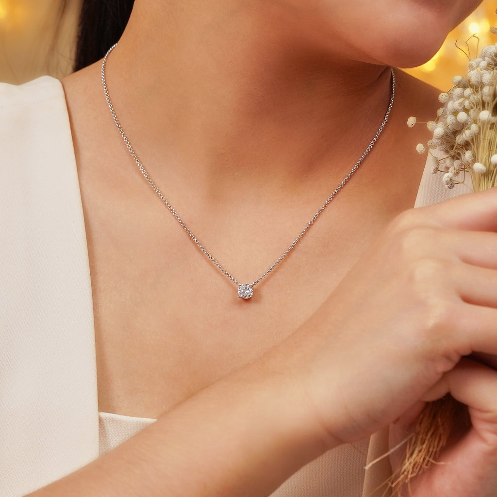 JeenMata 1 Carat Moissanite - April Birthstone Solitaire Pendant Necklace in 18K Yellow Gold over Silver, Female, Adult