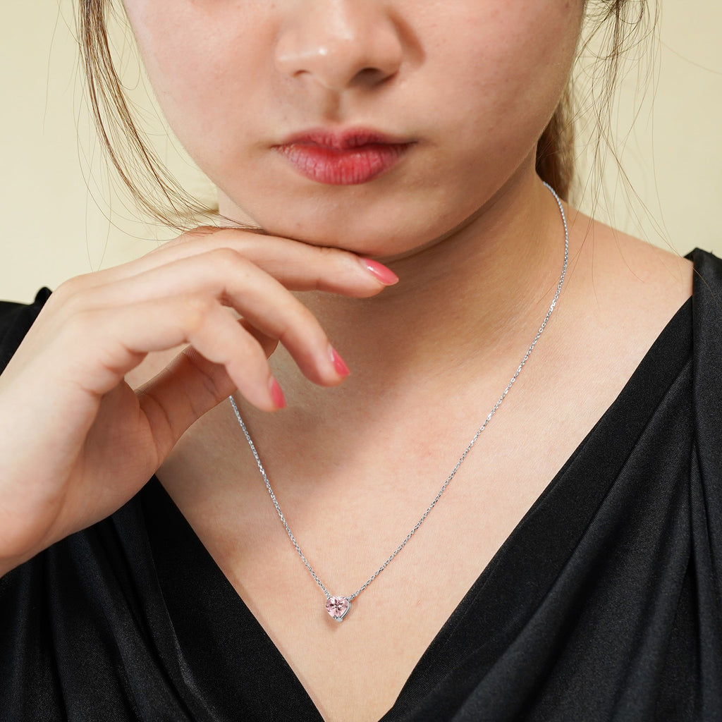 Gorgeous 1 Carat Heart Cut - SWAROVSKI Pink Tourmaline - October Birthstone Pendant Necklace in 18K White Gold Plating over Silver