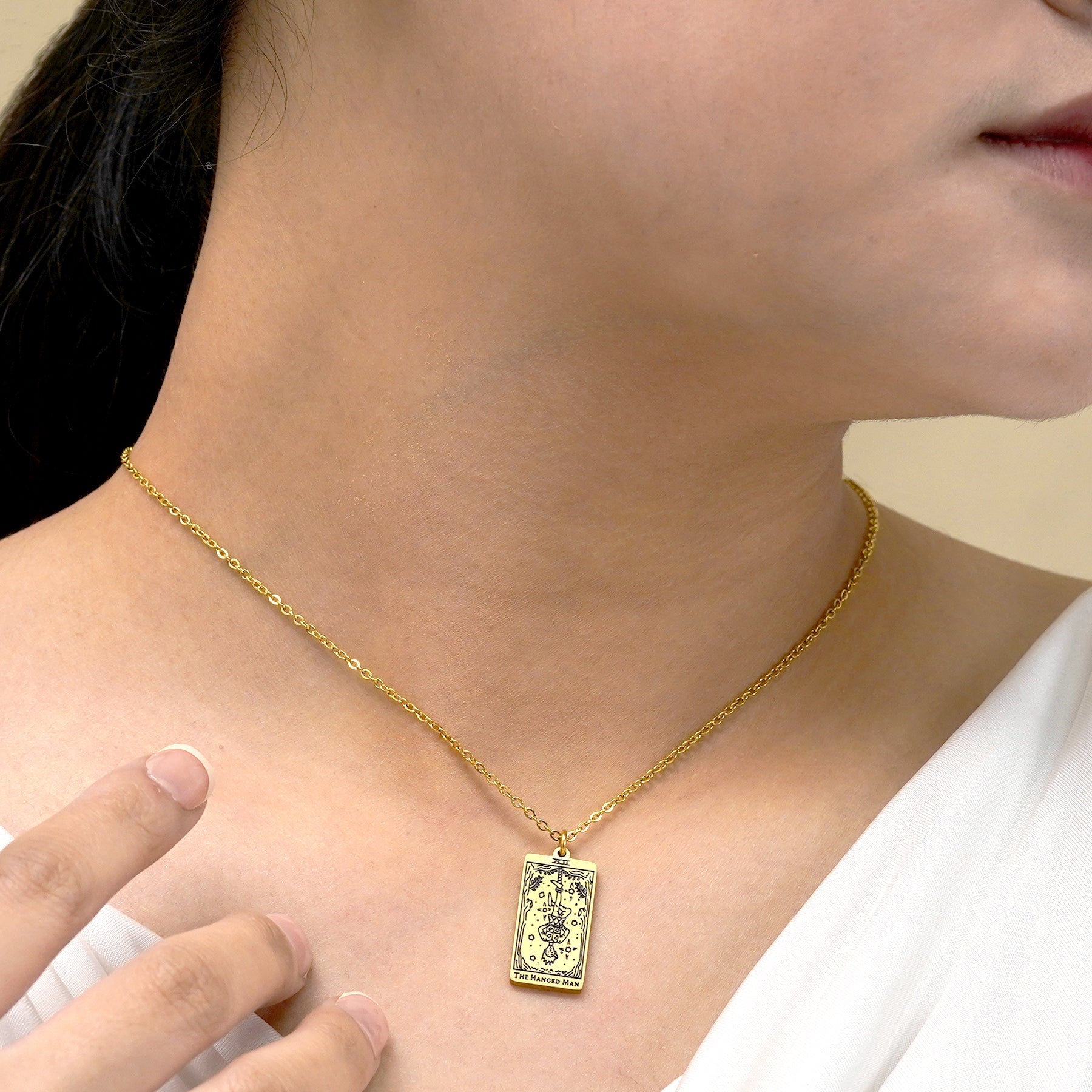 JeenMata Tarot Necklace - The Hanged Man - Customized Tarot Pendant Jewelry for Unisex in Yellow Gold Plated