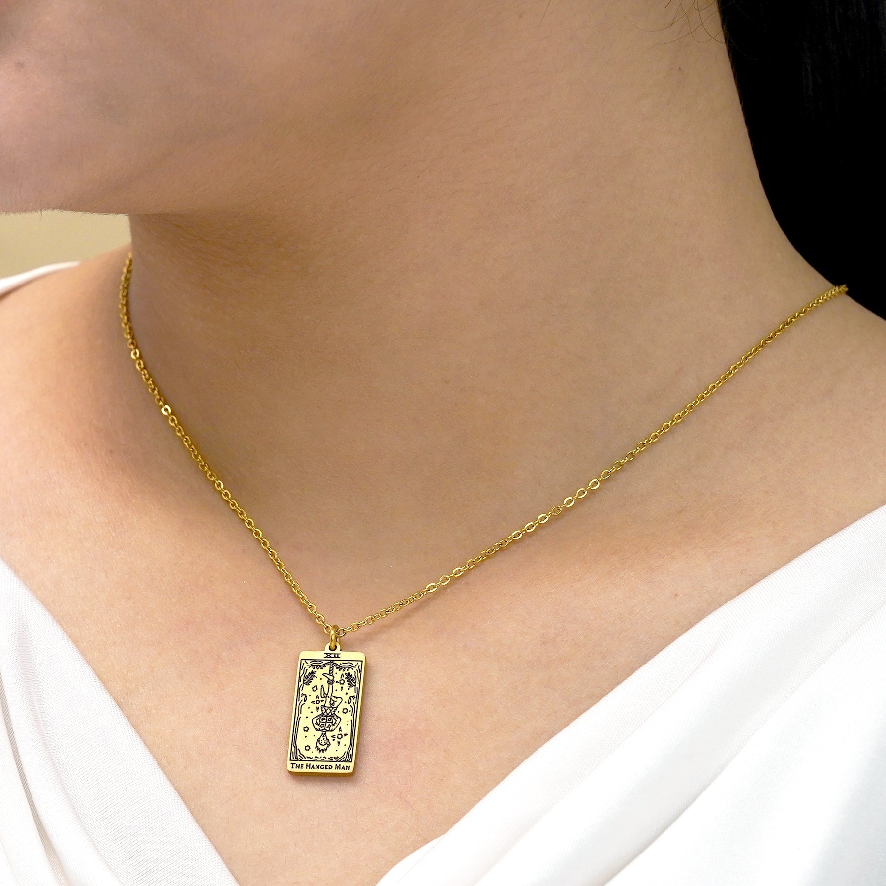 JeenMata Tarot Necklace - The Hanged Man - Customized Tarot Pendant Jewelry for Unisex in Yellow Gold Plated