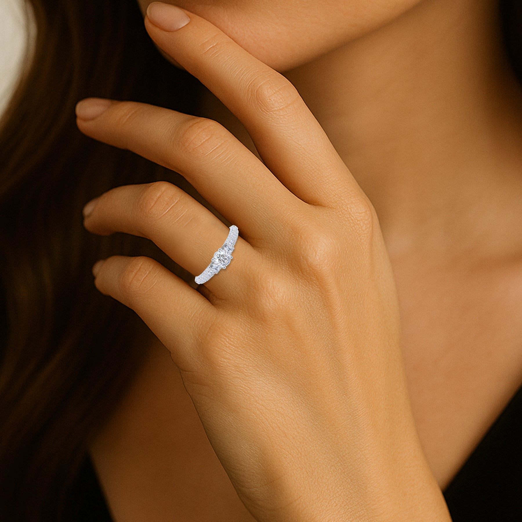 Certified 1 Ct Round Lab Diamond Classic Three Stones Engagement Ring