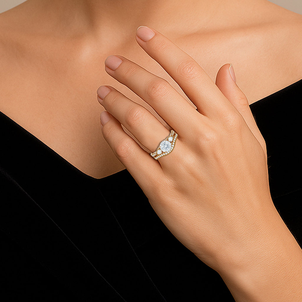 Certified 1.45 Ct Round Lab Diamond Pave Bridal Set