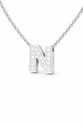 JeenMata Lab Grown Diamond Initial “N” Letter Necklace – Elegant Alphabet Pendant Gift – 18K White Gold Plating for Women