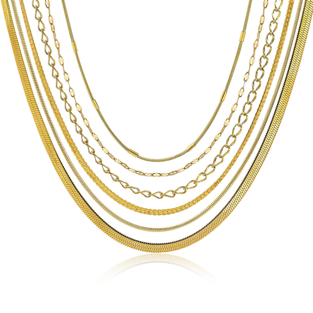 JEENMATA 6 pc Women Necklace Pendant Jewelry Gift, Choker, Snake Chain, Curb Link, Trendy Layered Necklace, Adjustable Necklace Gift Set for Women