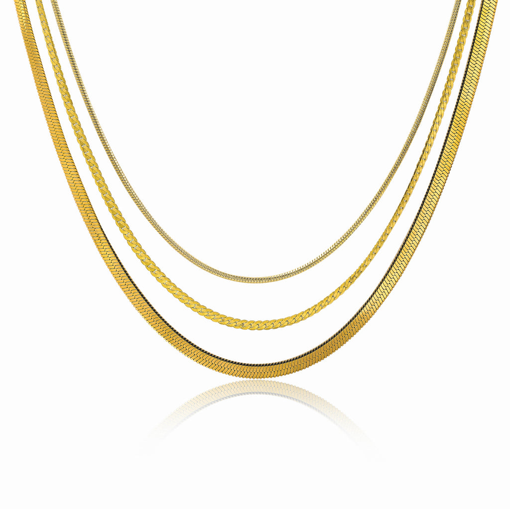 JEENMATA Multipack 3 pc Women Necklace Pendant Jewelry Gift, Choker, Snake Chain, Curb Link, Trendy Layered Necklace, Adjustable Necklace Gift Set for Women
