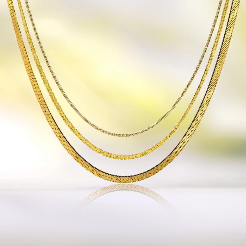 JEENMATA Multipack 3 pc Women Necklace Pendant Jewelry Gift, Choker, Snake Chain, Curb Link, Trendy Layered Necklace, Adjustable Necklace Gift Set for Women