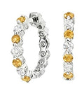 JeenMata 2 Carat November Birthstone - Citrine & Cubic Zirconia Hoop Earrings - Multicolor Birthstone Earrings in 18K White Gold Plating for Women