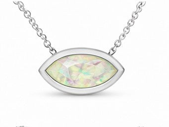 JeenMata 3.6 Carat November - Citrine Birthstone Marquise Cut Bezel Set Pendant Necklace - in 18K White Gold Plating for Women