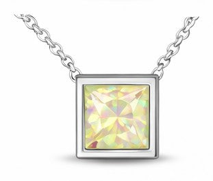 JeenMata 3.3 Carat November - Citrine Birthstone Princess Cut Bezel Set Pendant Necklace - in 18K White Gold Plating for Women