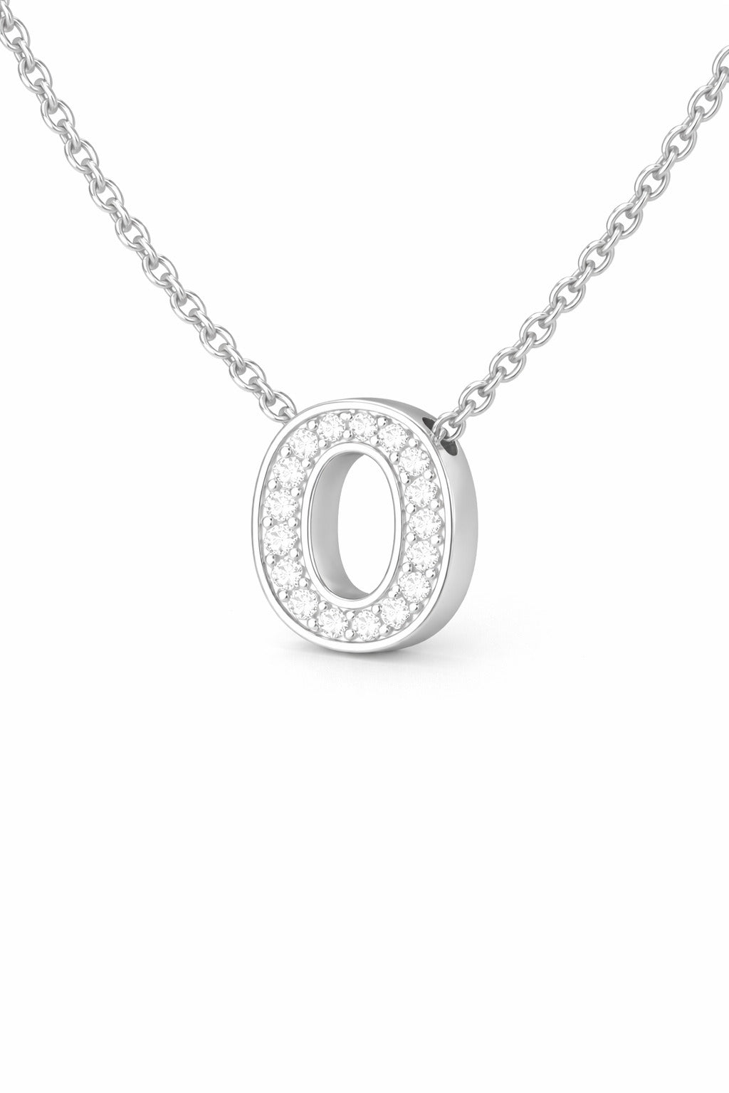 JeenMata Lab Grown Diamond Initial “O” Letter Necklace – Elegant Alphabet Pendant Gift – 18K White Gold Plating for Women