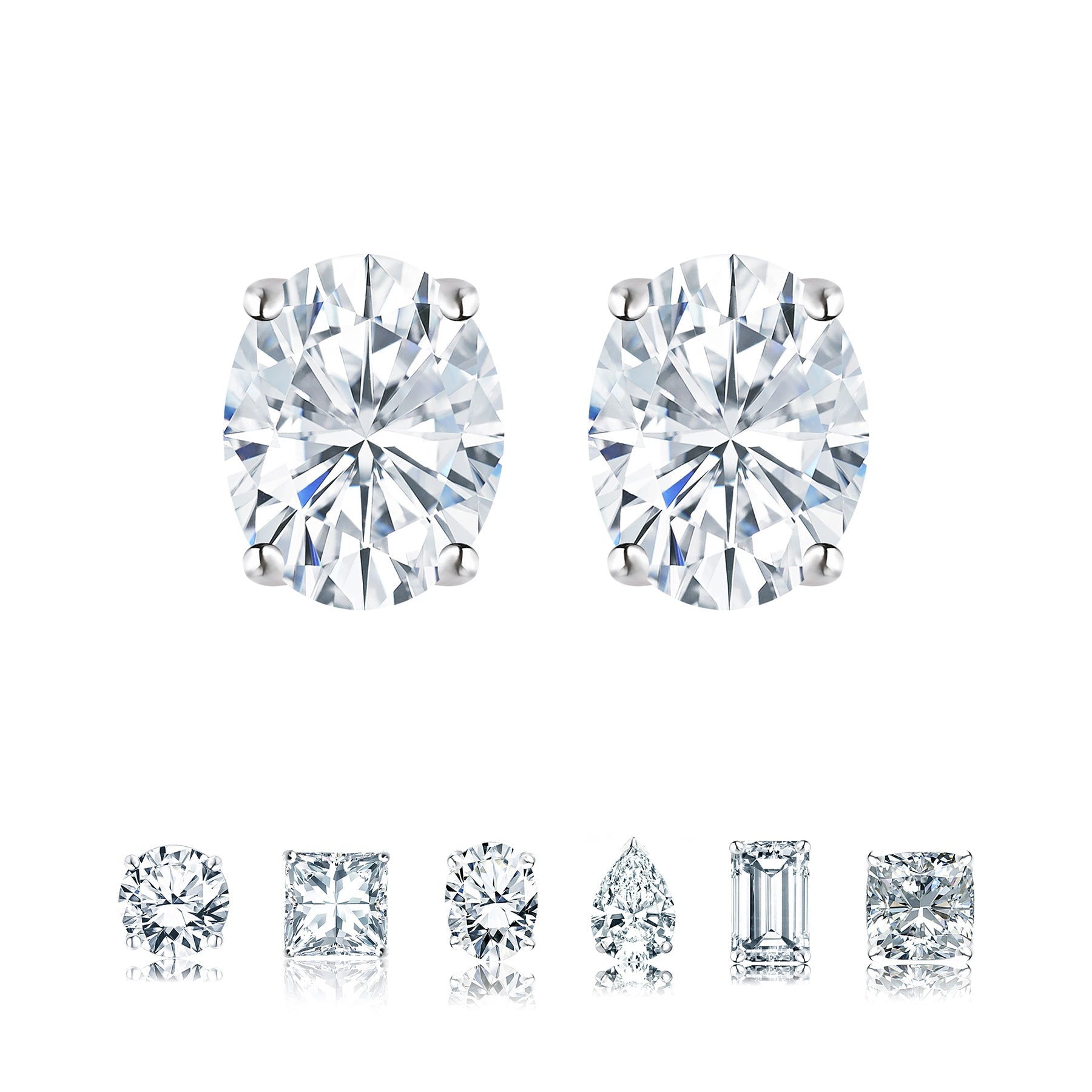 JeenMata 4 Prong 1 Carat Oval Cut Moissanite Solitaire Stud Earrings in 18k White Gold Plating for Women