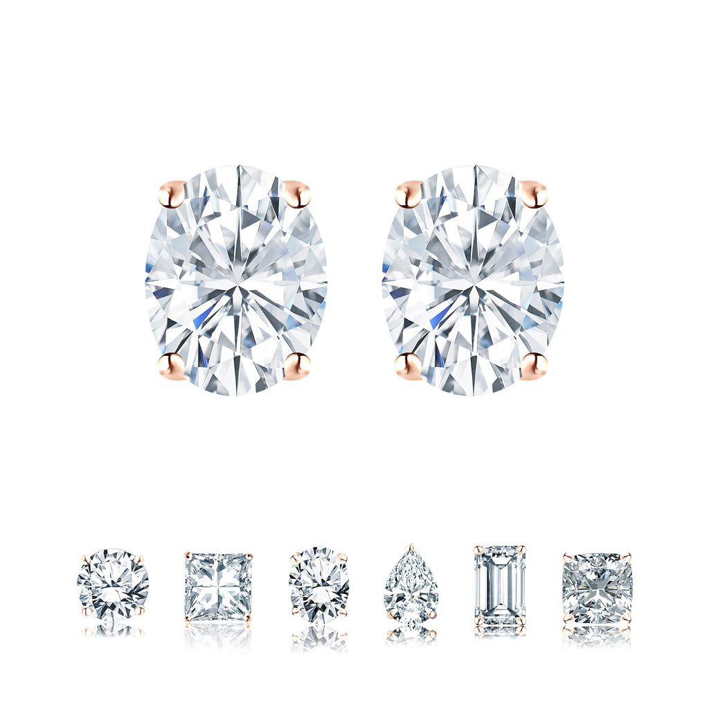 JeenMata 4 Prong 0.5 Carat Oval Cut Moissanite Solitaire Stud Earrings in 18k White Gold Plating for Women