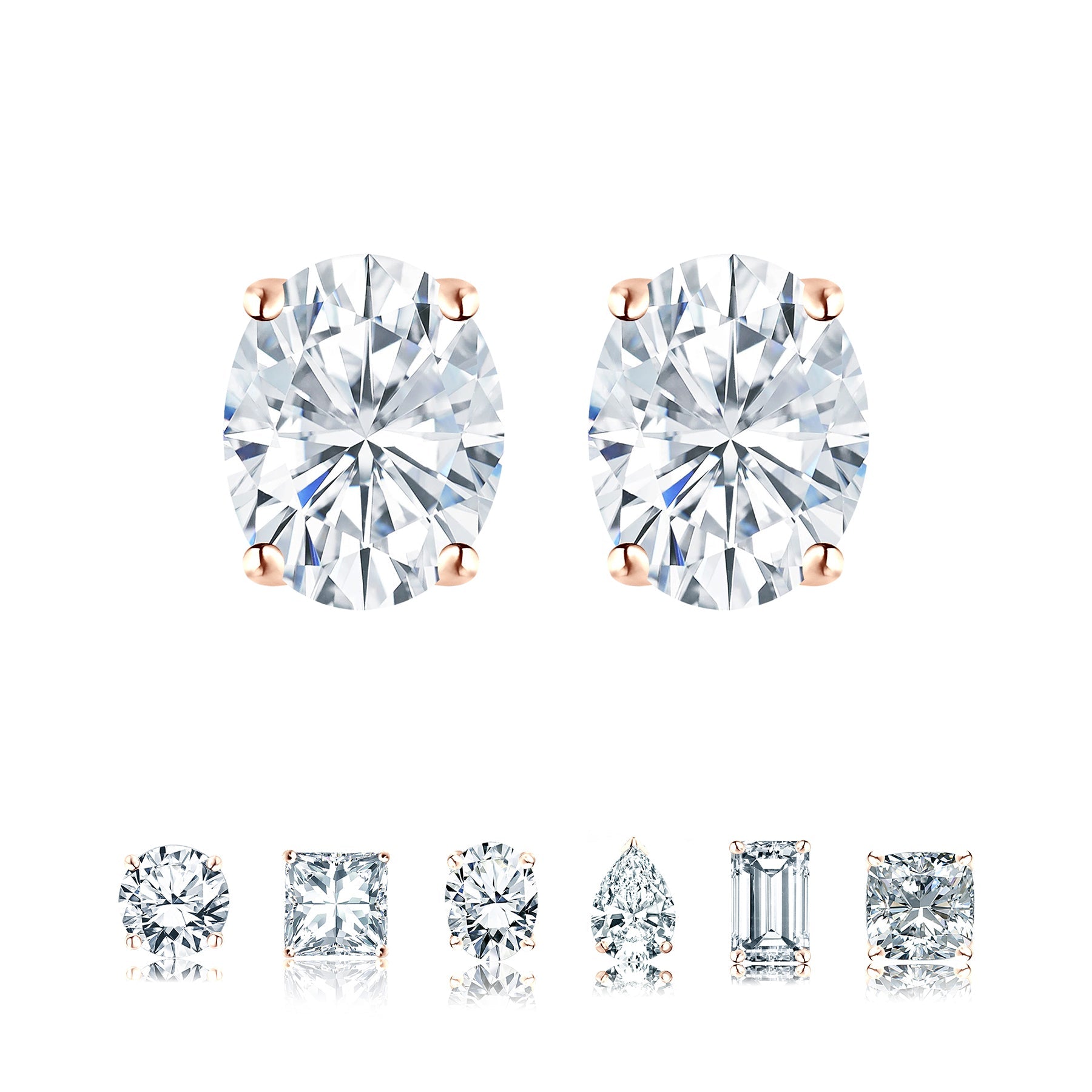 JeenMata 4 Prong 1 Carat Oval Cut Moissanite Solitaire Stud Earrings in 18k White Gold Plating for Women