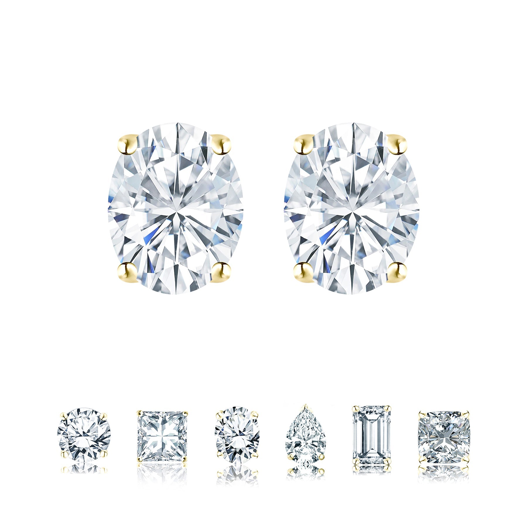 JeenMata 4 Prong 1 Carat Oval Cut Moissanite Solitaire Stud Earrings in 18k White Gold Plating for Women