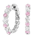 JeenMata 2 Carat October Birthstone - Pink Tourmaline & Cubic Zirconia Hoop Earrings - Multicolor Birthstone Earrings in 18K White Gold Plating for Women