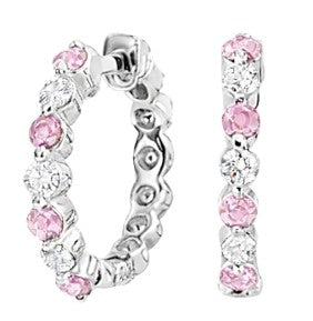 JeenMata 2 Carat October Birthstone - Pink Tourmaline & Cubic Zirconia Hoop Earrings - Multicolor Birthstone Earrings in 18K White Gold Plating for Women