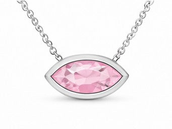 JeenMata 3.6 Carat October - Pink Tourmaline Birthstone Marquise Cut Bezel Set Pendant Necklace - in 18K White Gold Plating for Women