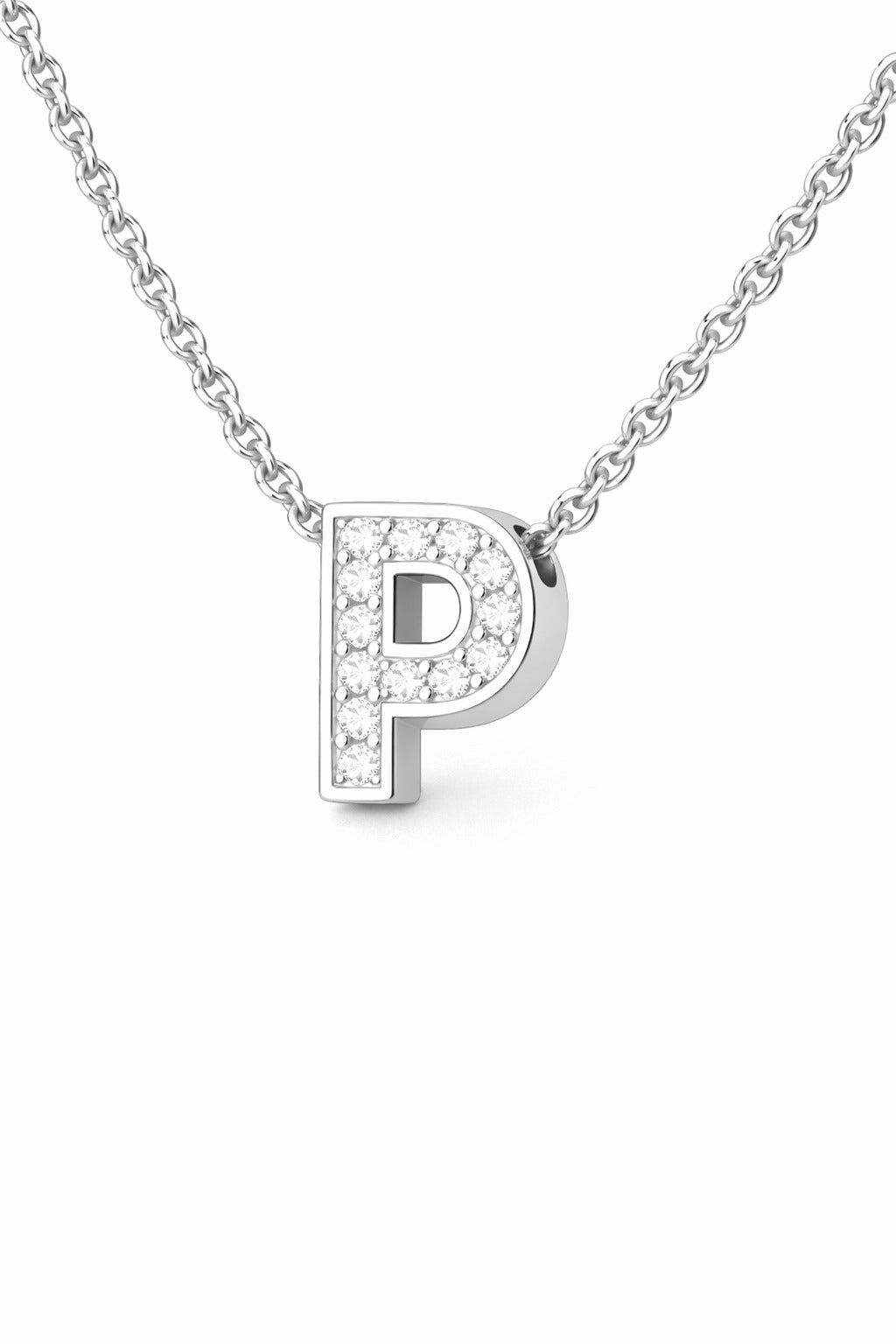 JeenMata Lab Grown Diamond Initial “P” Letter Necklace – Elegant Alphabet Pendant Gift – 18K White Gold Plating for Women