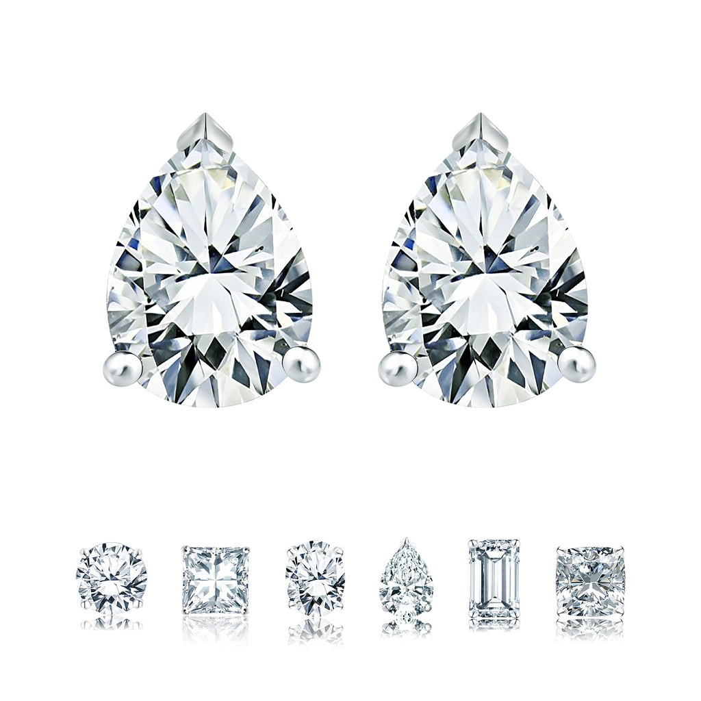 Certified - Minimalist - 0.5 Carat Teardrop Moissanite - Solitaire Stud Earrings - 18K White Gold Plating Over Silver