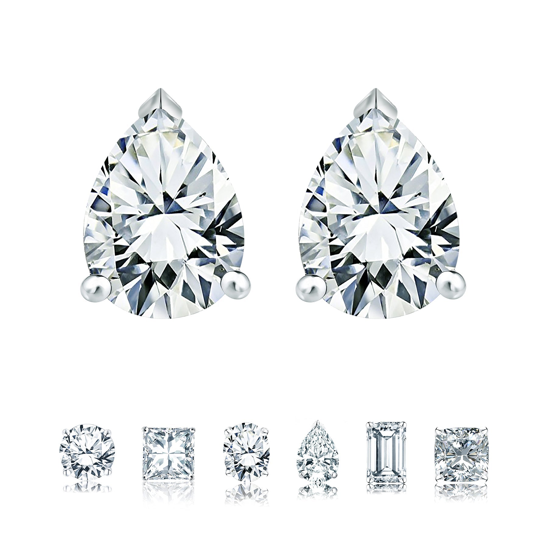Certified - Minimalist - 0.5 Carat Teardrop Moissanite - Solitaire Stud Earrings - 18K White Gold Plating Over Silver