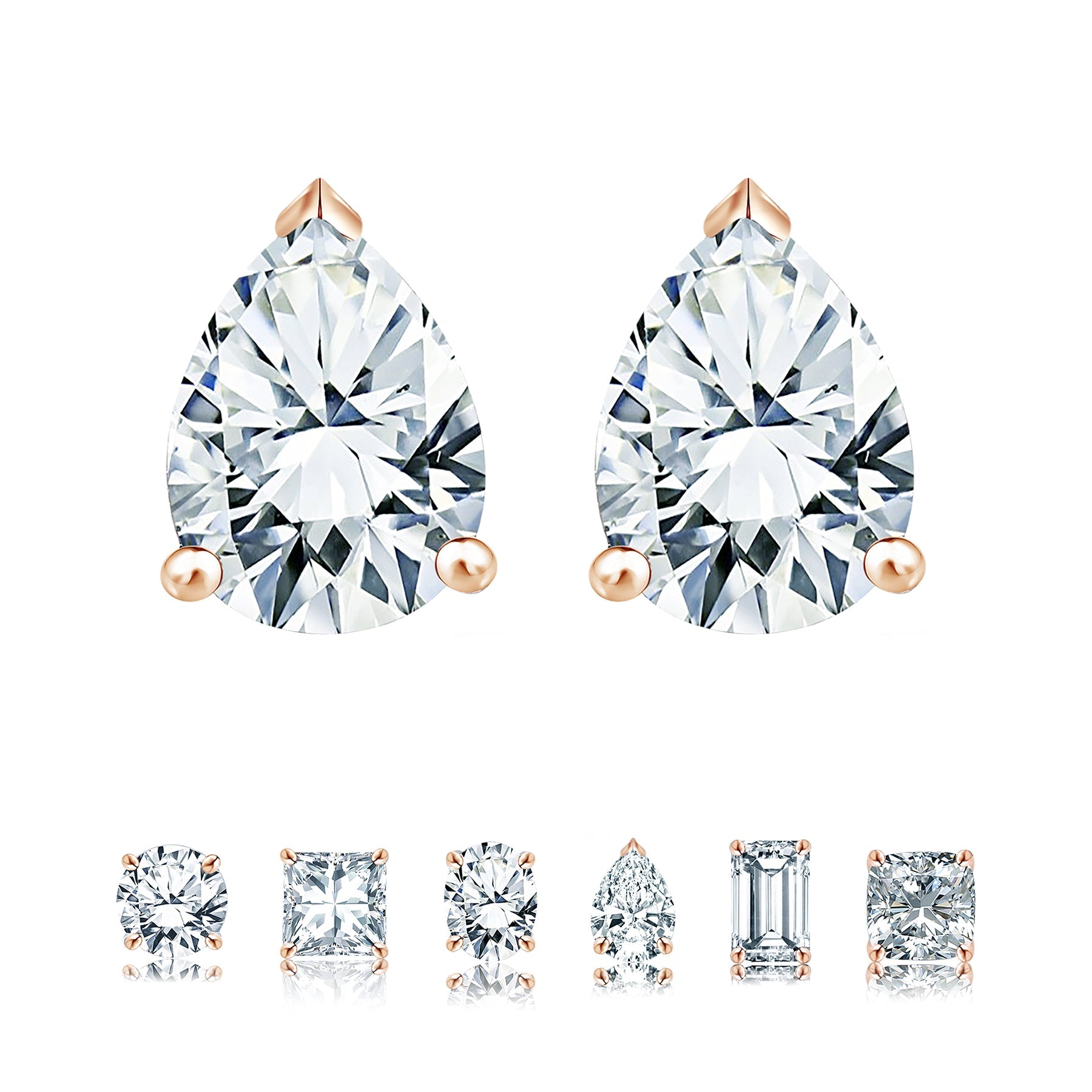 Certified - Minimalist - 0.5 Carat Teardrop Moissanite - Solitaire Stud Earrings - 18K White Gold Plating Over Silver