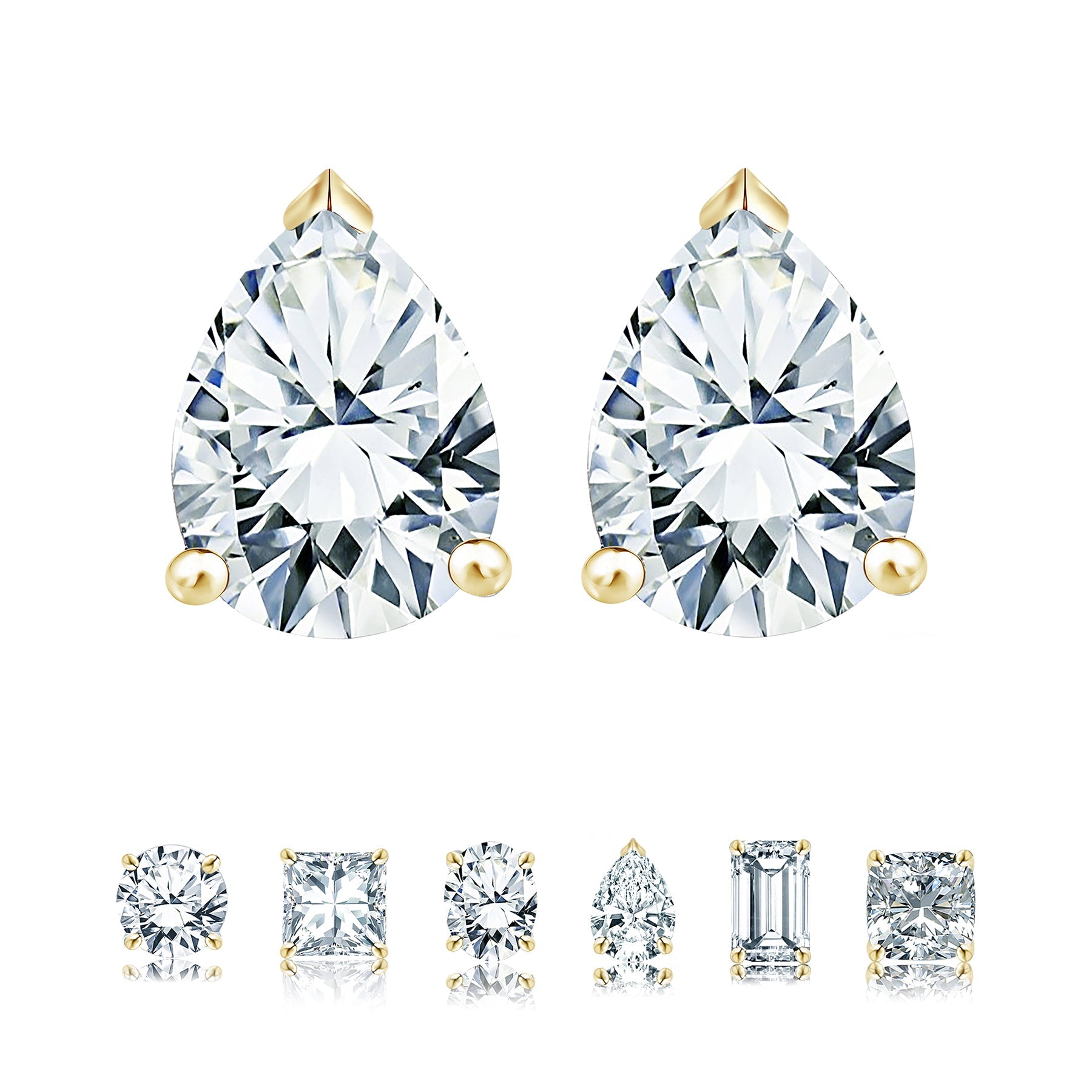 Certified - Minimalist - 0.5 Carat Teardrop Moissanite - Solitaire Stud Earrings - 18K White Gold Plating Over Silver