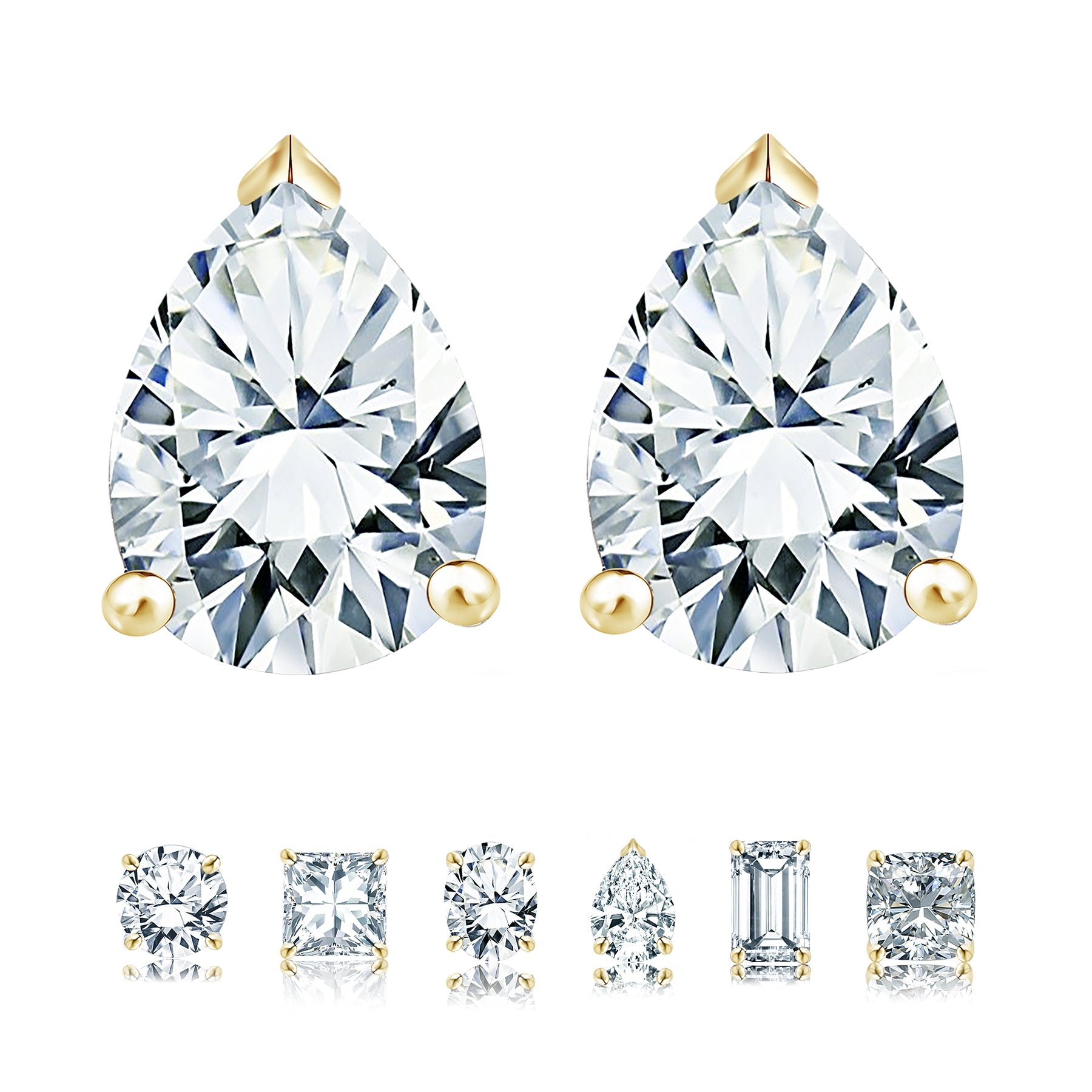 Minimalist 2 Carat Pear Cut Moissanite Solitaire Stud Earrings In 18K Yellow Gold Plating Over Silver
