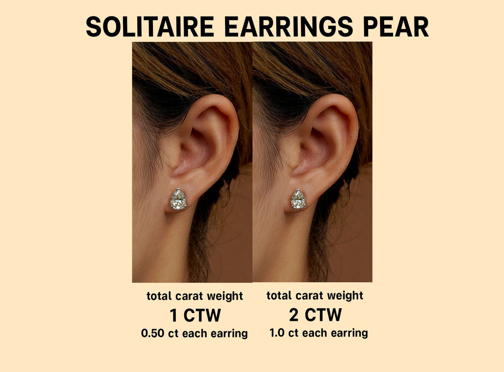 Certified - Minimalist - 0.5 Carat Teardrop Moissanite - Solitaire Stud Earrings - 18K White Gold Plating Over Silver