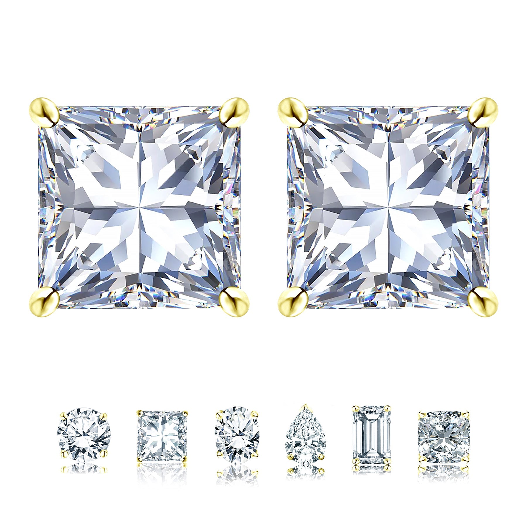Jeenmata 2 Carat Princess Cut Moissanite 4 Prong Solitaire Stud Earrings In 18K Rose Gold Plating Over Silver