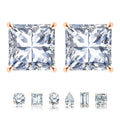Jeenmata 2 Carat Princess Cut Moissanite 4 Prong Solitaire Stud Earrings In 18K Rose Gold Plating Over Silver