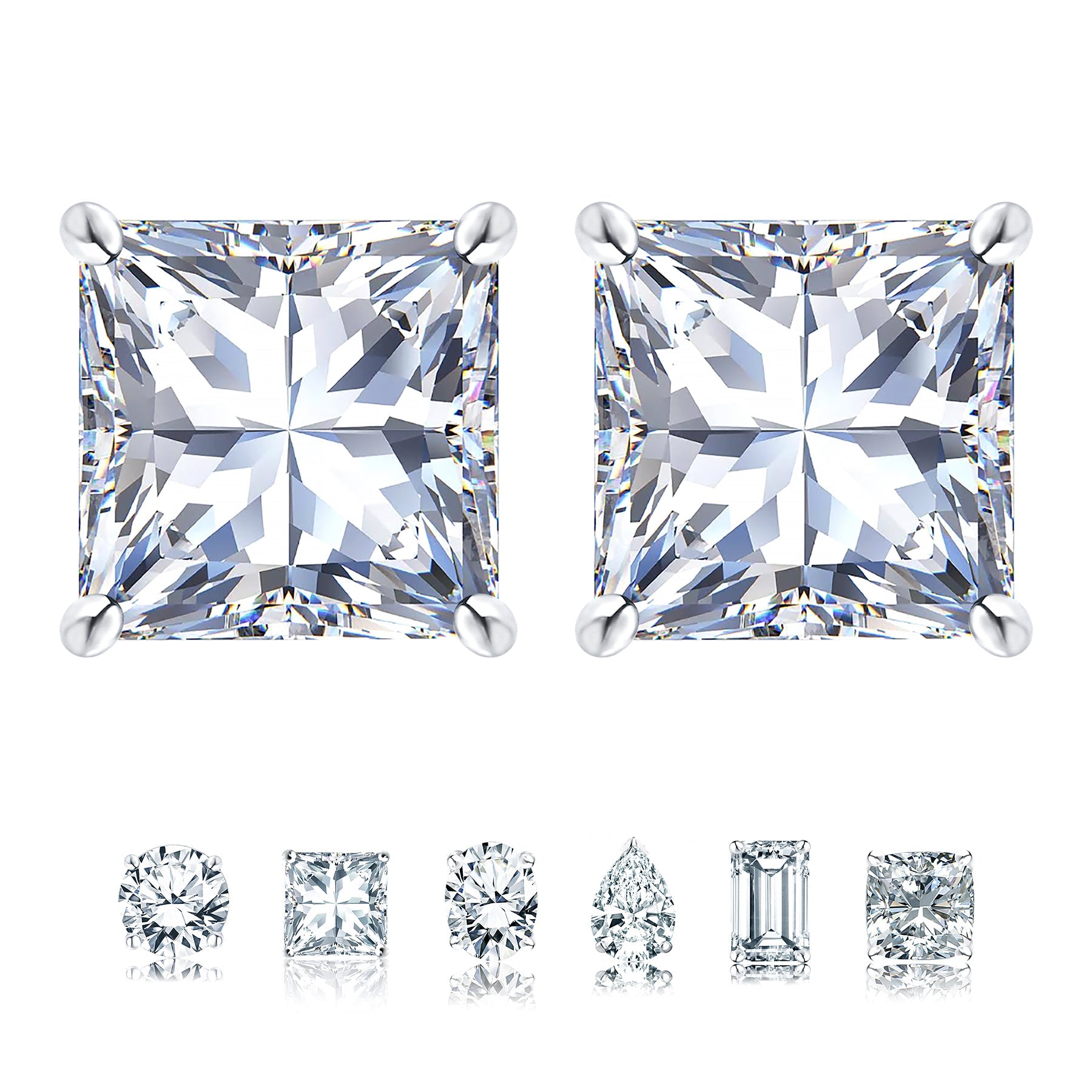 Jeenmata 2 Carat Princess Cut Moissanite 4 Prong Solitaire Stud Earrings In 18K Rose Gold Plating Over Silver