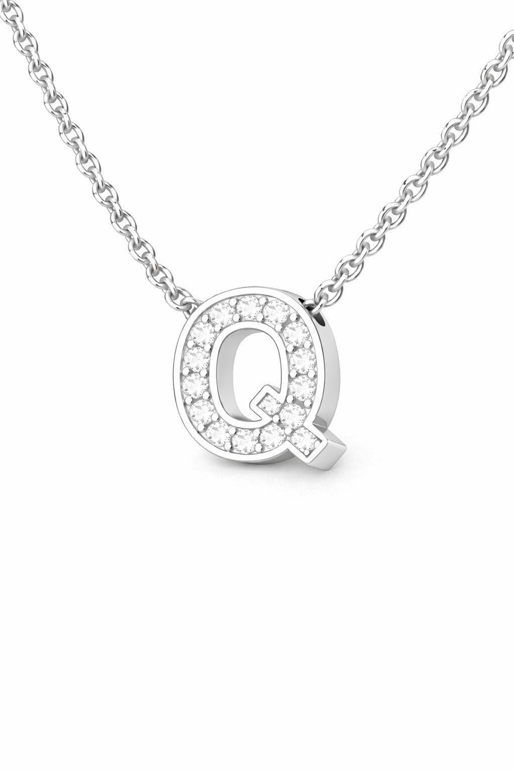 JeenMata Lab Grown Diamond Initial “Q” Letter Necklace – Elegant Alphabet Pendant Gift – 18K White Gold Plating for Women