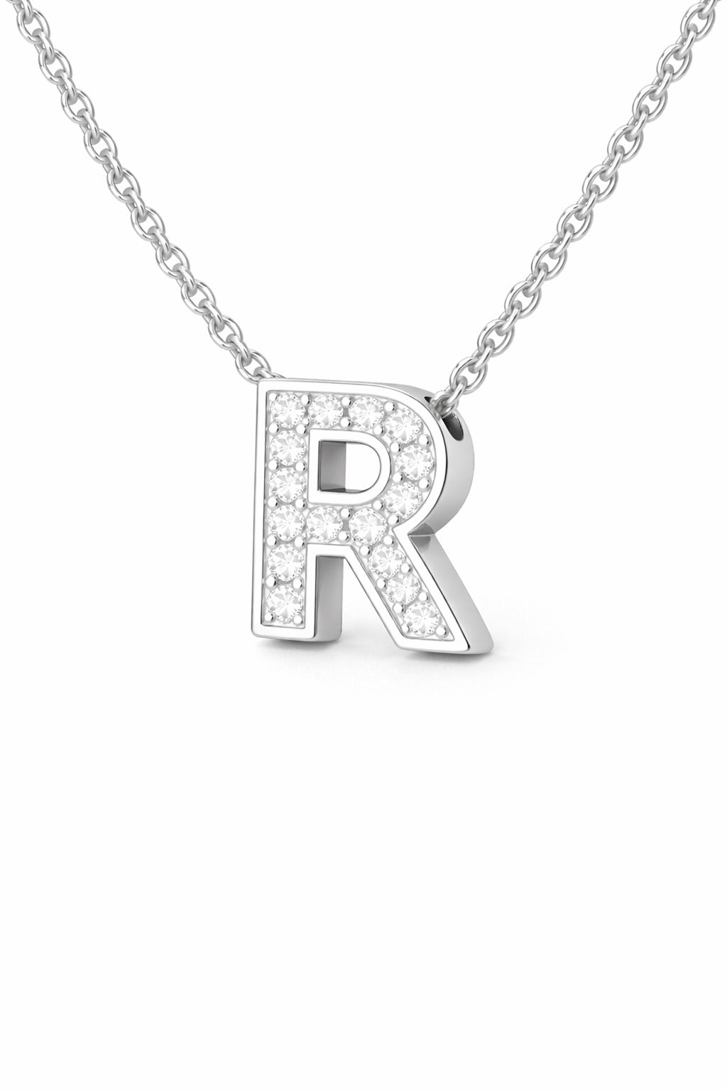 JeenMata Lab Grown Diamond Initial “R” Letter Necklace – Elegant Alphabet Pendant Gift – 18K White Gold Plating for Women