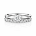 JeenMata 1 Carat Lab Grown Diamond Round Cut Bridal Set - Solitaire Engagement Ring with Eternity Band in 18K White Gold Plating for Women