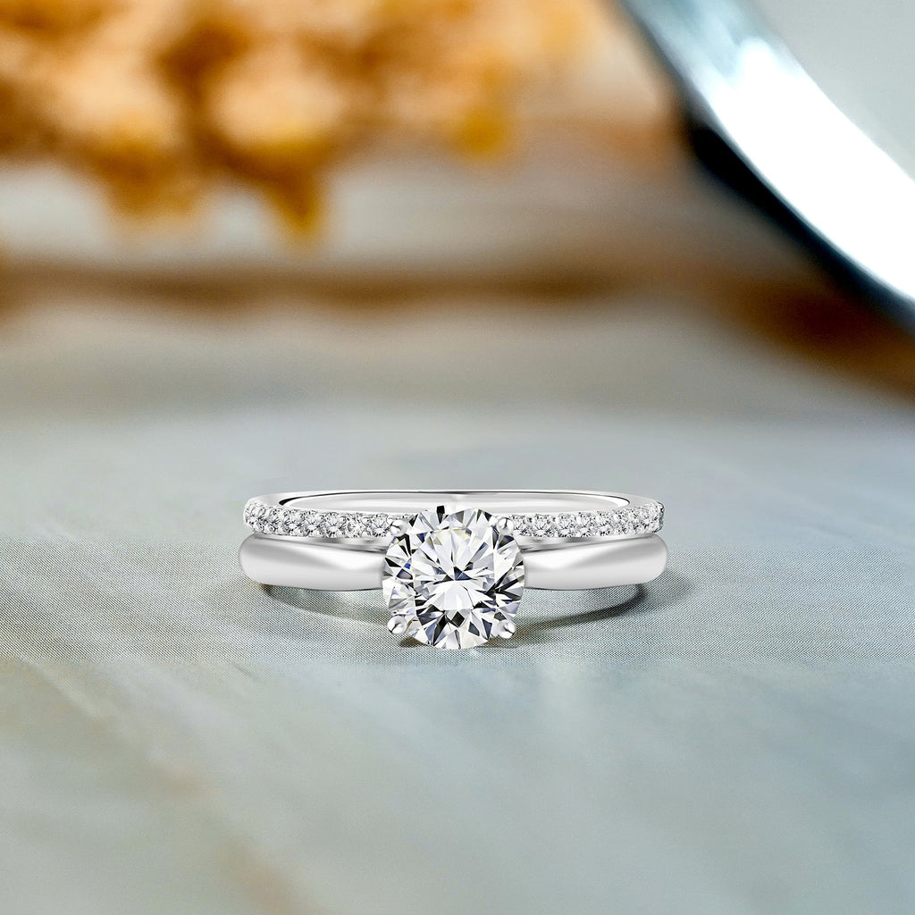 Four Prong 1.25 Carat Round Cut Moissanite Bridal Set