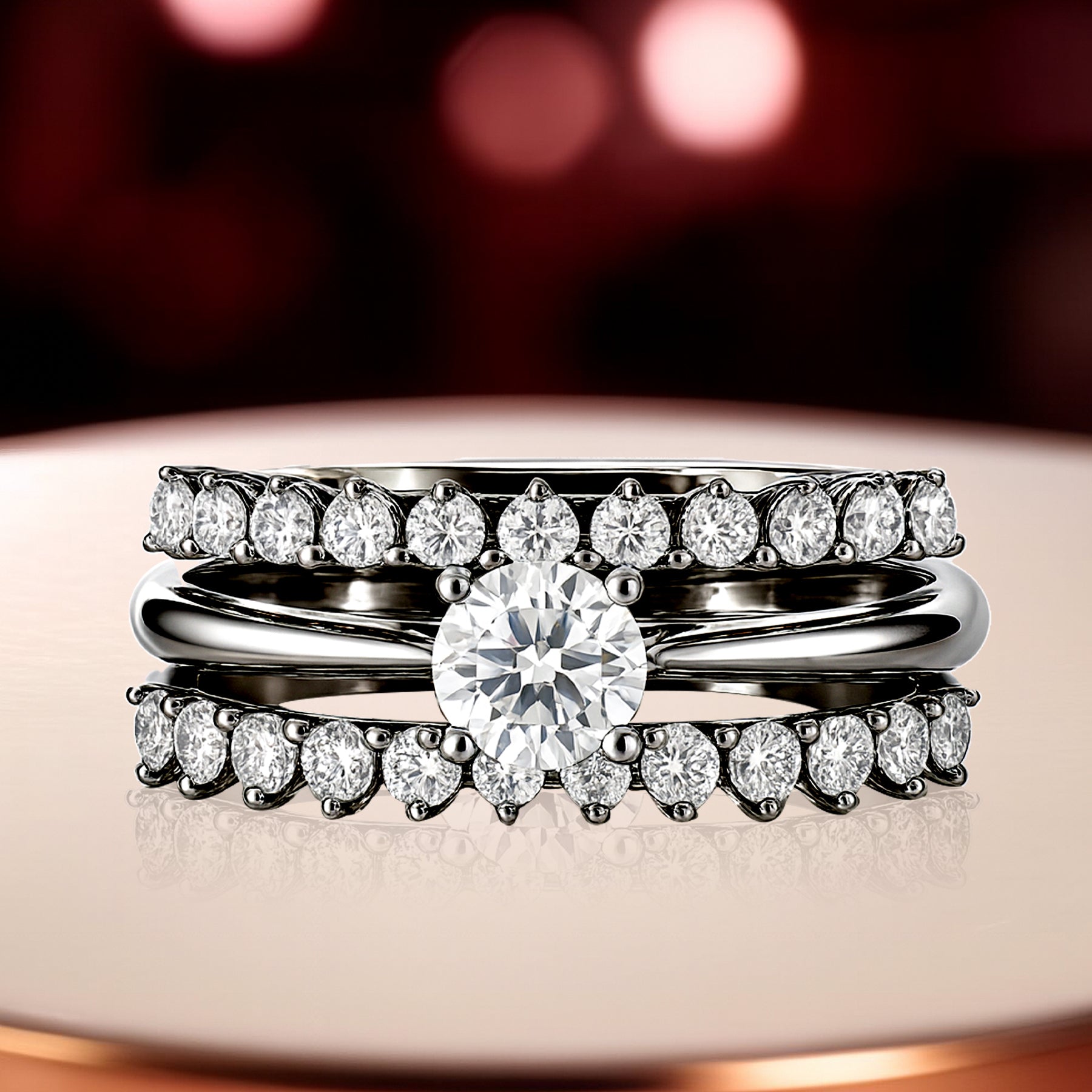 Certified 1 Ct Round Lab Diamond & Moissanite Trio Set