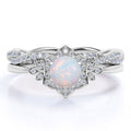 JeenMata 1.75 ct Genuine Round Blue Opal and Moissanite Bridal Ring Set in 18K White Gold over Silver