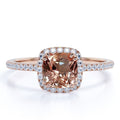 JeenMata 1.75 Carat Cushion Cut created morganite Halo Engagement Ring in 18k Rose Gold over Silver