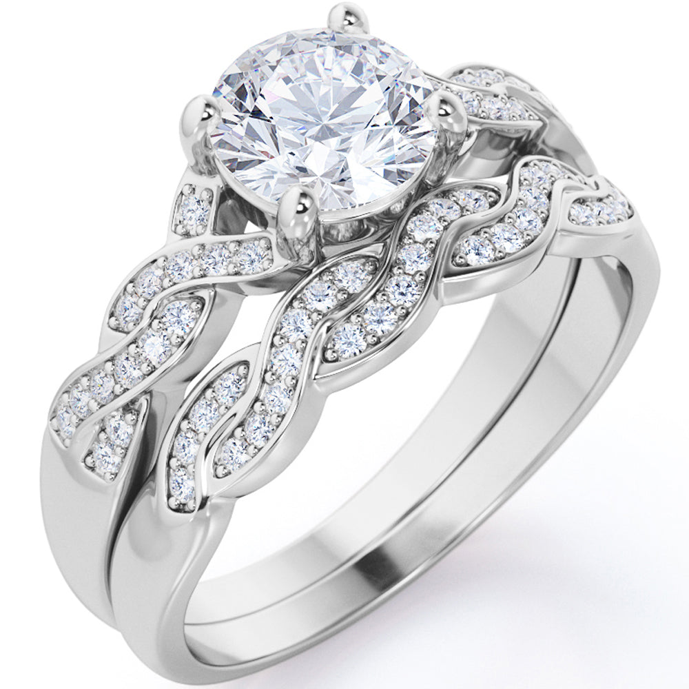 JeenMata 1.25 Carat Round Cut Moissanite Wedding Set - Bridal Set - Infinity Ring - Forever Ring - Promise Ring - 18k White Gold Plated for Women