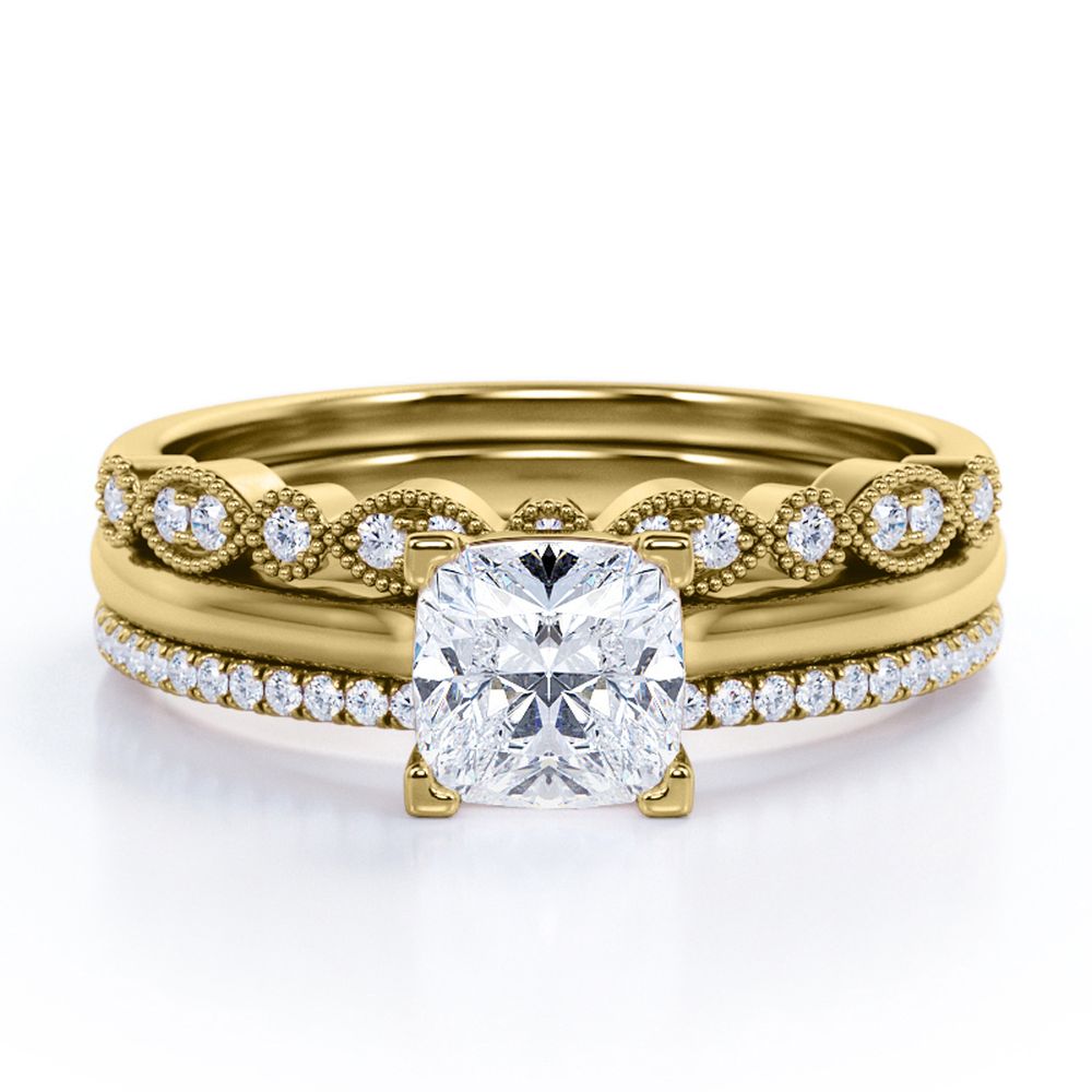 JeenMata 3.25 Carat Princess Wedding Ring Set - Bridal Set - Wedding Trio Set - Engagement Ring - Art Deco Ring - Promise Ring - Sterling Silver