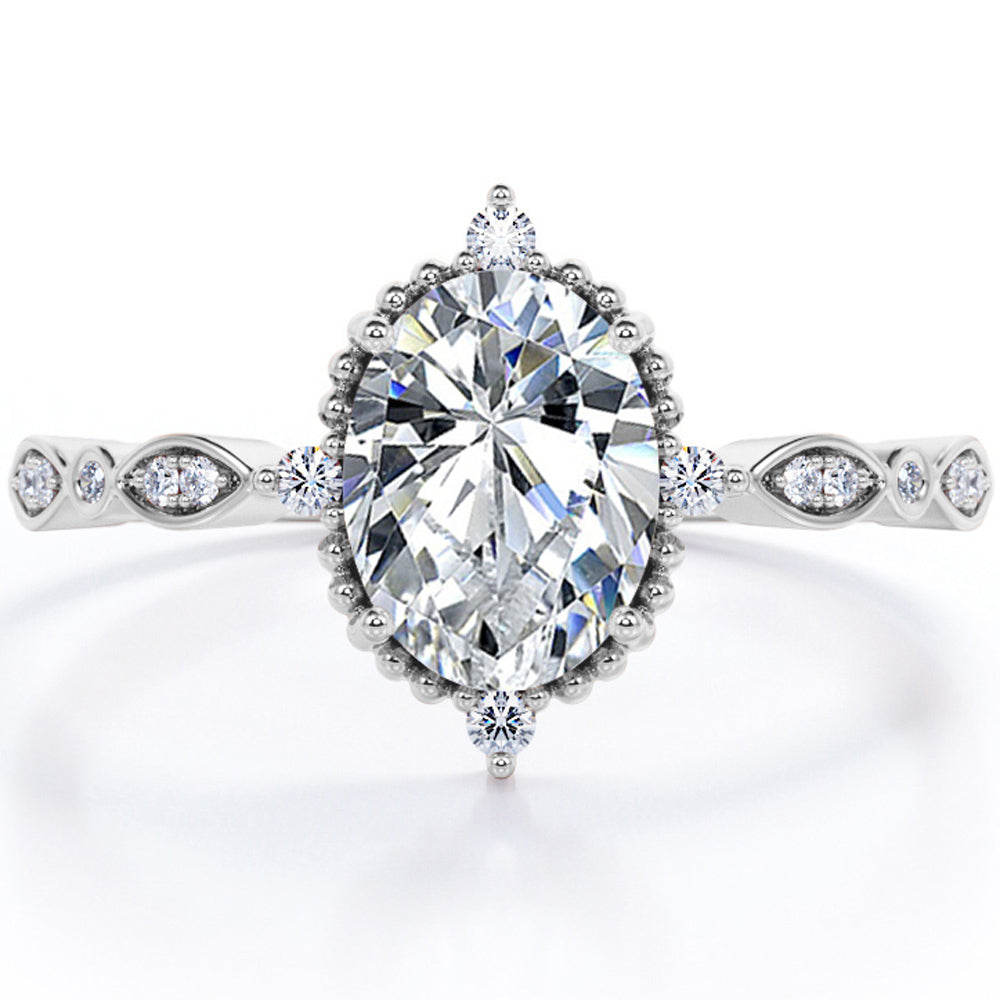 JeenMata 1.5 Carat Moissanite Oval Shape - Vintage Filigree Bezel 5-Stone Milgrain Decorative Engagement Ring In 18K Gold Plating for Women