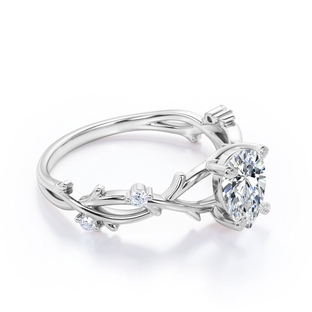Nature Inspired 0.55 Carat Pear Moissanite Twisted Engagement Ring