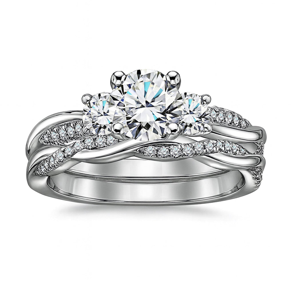 Certified 1.20 Ct Round Lab Diamond  Twist Three Stone Bridal Set