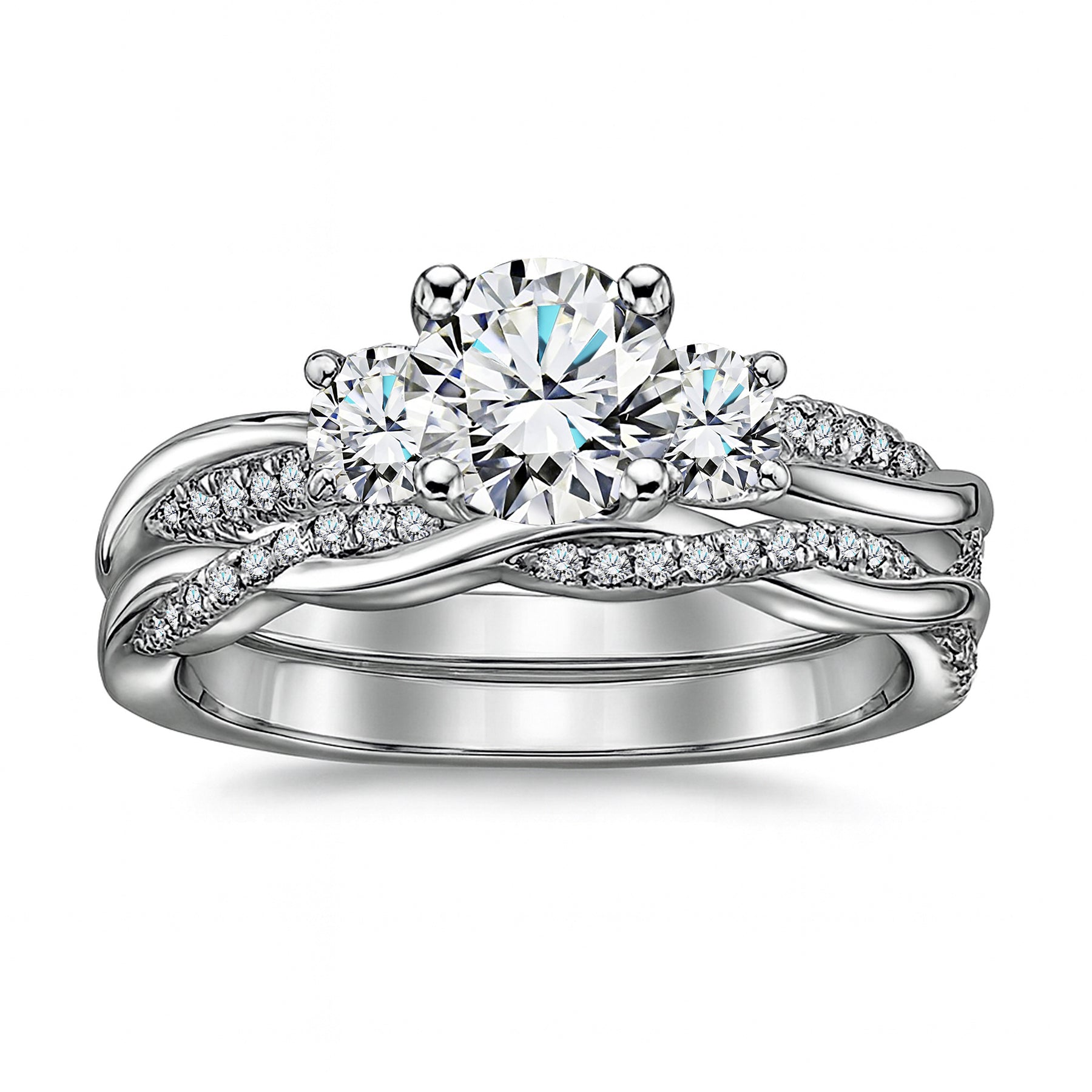 Certified 1.20 Ct Round Lab Diamond  Twist Three Stone Bridal Set