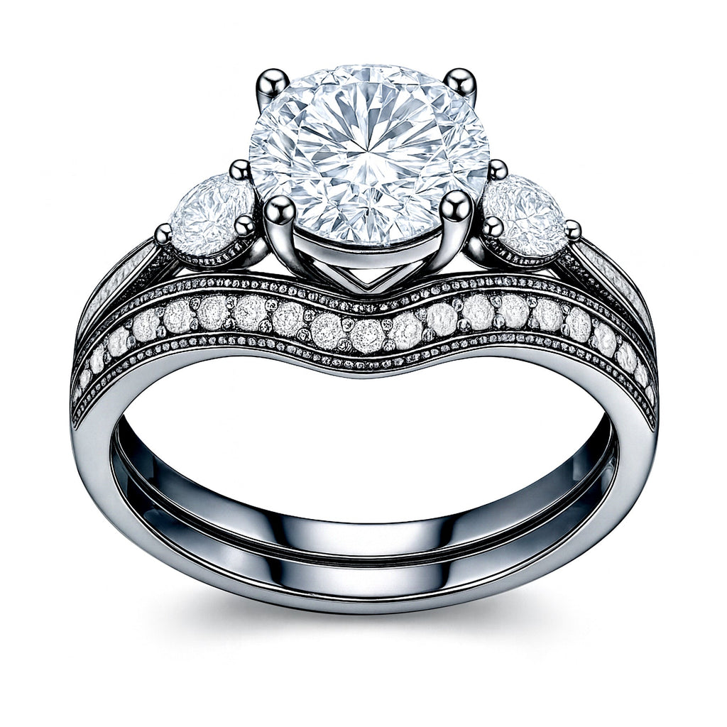 Certified 1.45 Ct Round Lab Diamond Pave Bridal Set