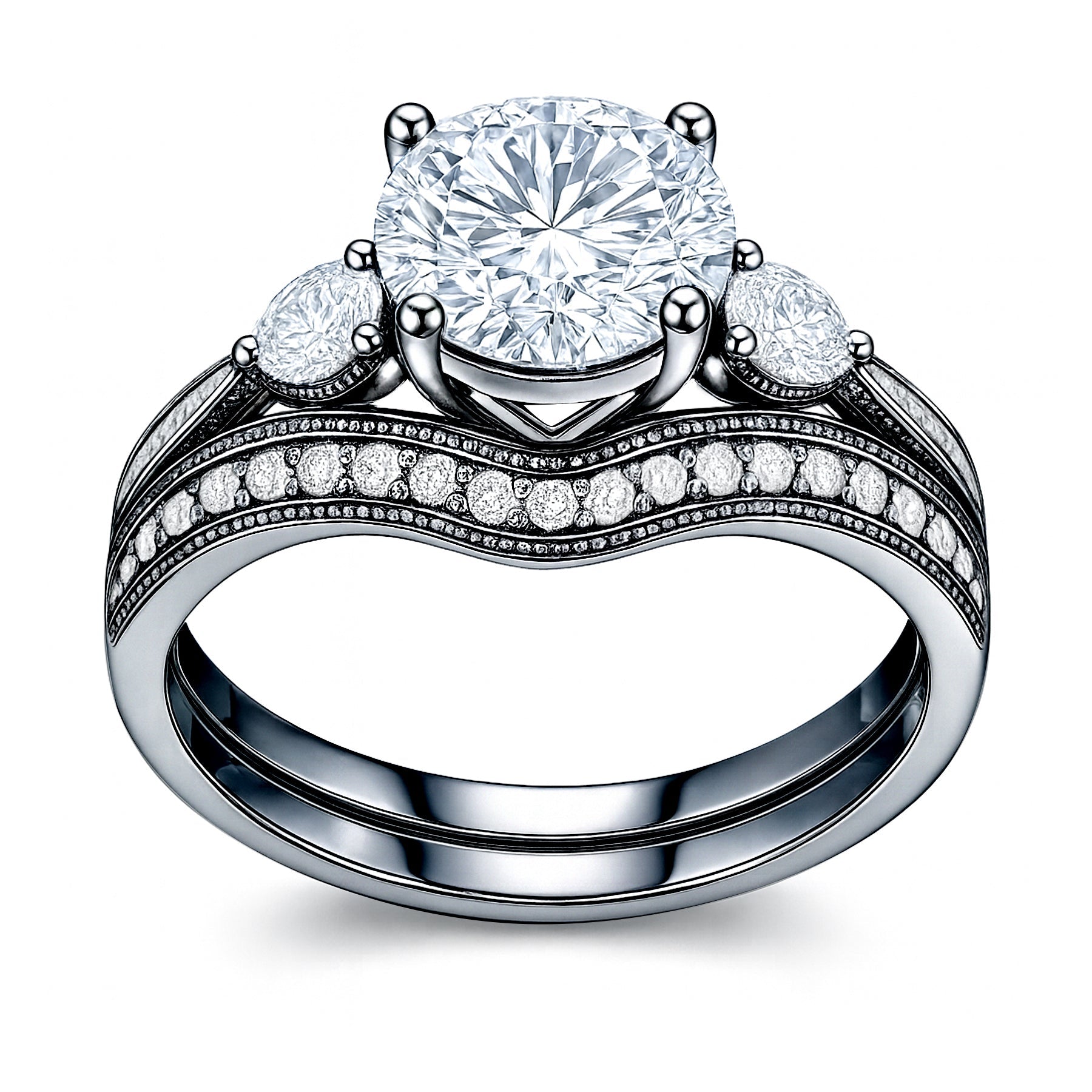 Certified 1.45 Ct Round Lab Diamond Pave Bridal Set