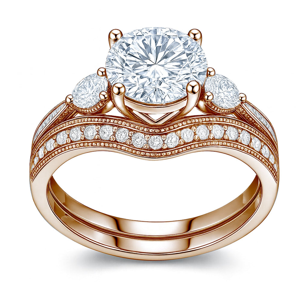 Certified 1.45 Ct Round Lab Diamond Pave Bridal Set