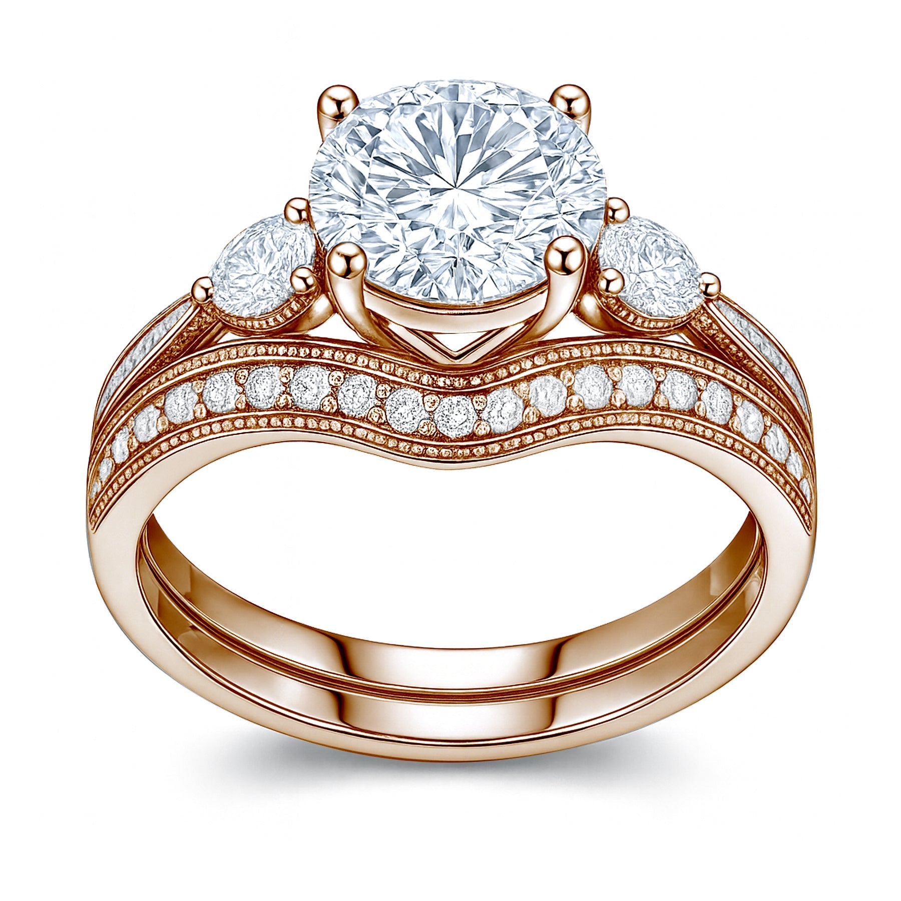 Certified 1.45 Ct Round Lab Diamond Pave Bridal Set