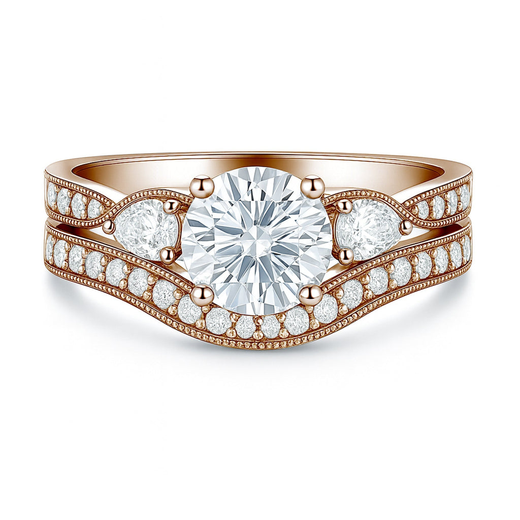 Certified 1.45 Ct Round Lab Diamond Pave Bridal Set