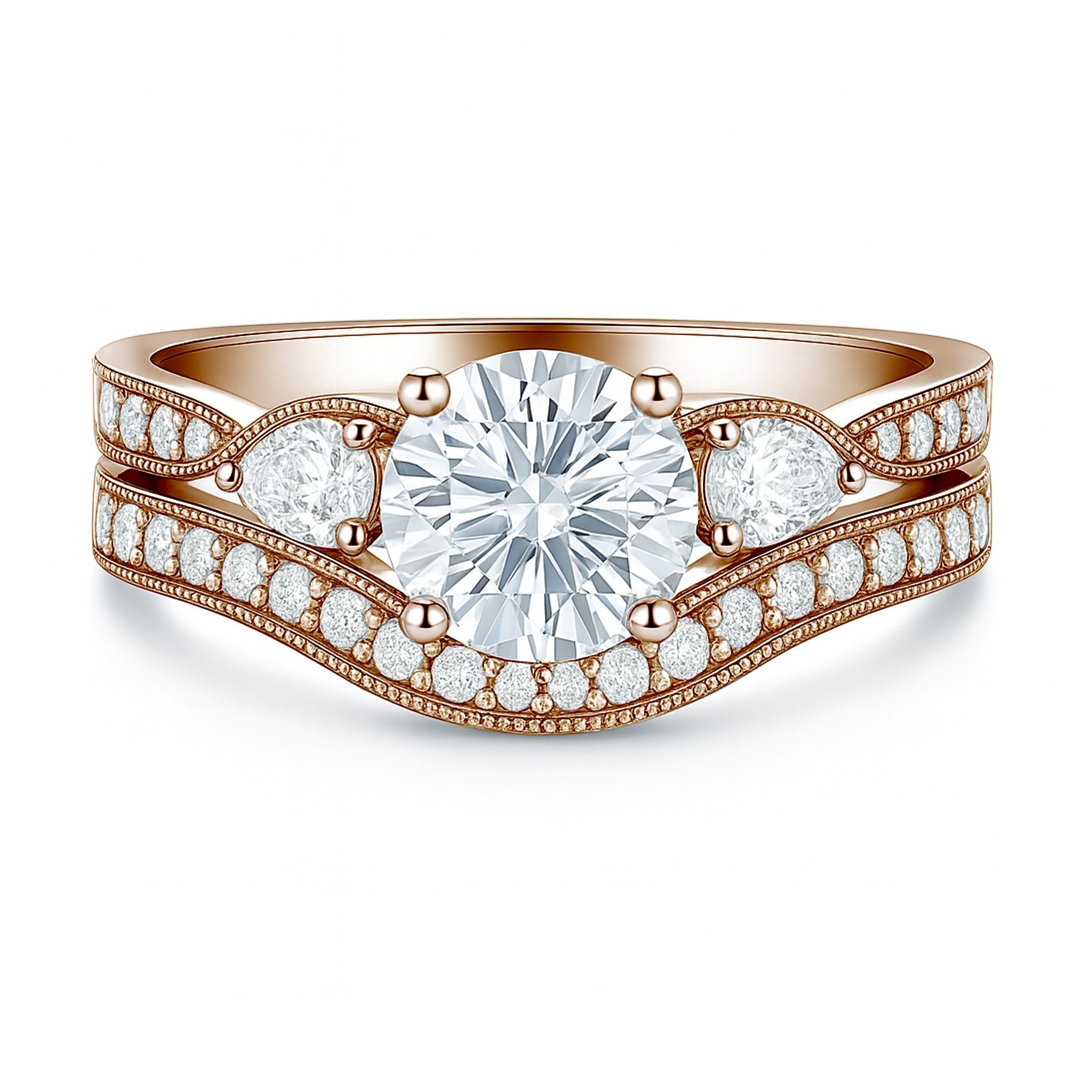 Certified 1.45 Ct Round Lab Diamond Pave Bridal Set